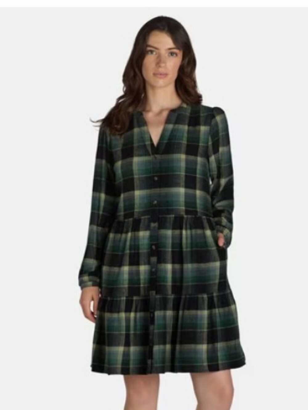 Time And Tru Flannel Plaid Shirt Dress Sz L